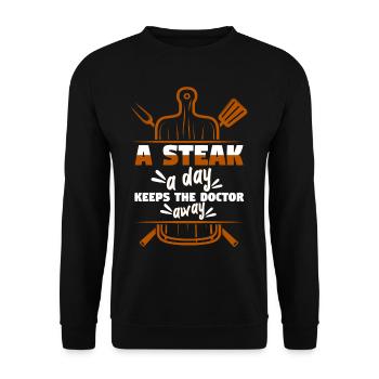 A Steak A Day Keeps The Doctor Away - Unisex Sweatshirt - black - Front - Alina (178cm) & Michal (187cm)