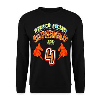 Superhelden 4. Geburtstag Jungs Geschenk - Unisex Pullover - Schwarz - Vorne - Alina (178cm) & Michal (187cm)