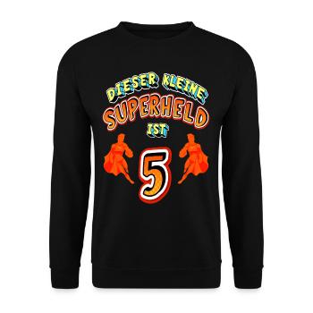 Superhelden 5. Geburtstag Jungs Geschenk - Unisex Pullover - Schwarz - Vorne - Alina (178cm) & Michal (187cm)