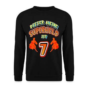 Superhelden 7. Geburtstag Jungs Geschenk - Unisex Pullover - Schwarz - Vorne - Alina (178cm) & Michal (187cm)