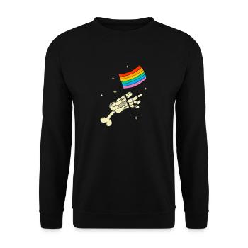 LGBTQ Skelett Hand Regenbogen Flagge Queer Pride - Unisex Pullover - Schwarz - Vorne - Alina (178cm) & Michal (187cm)