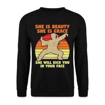 She Is Beauty She Is Grace She Kicks - Unisex Sweatshirt - black - Front - Alina (178cm) & Michal (187cm)