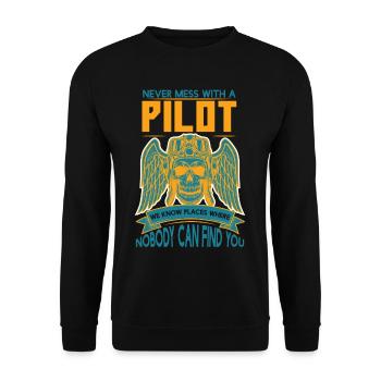 Never Mess With A Pilot We Know Places - Unisex Sweatshirt - black - Front - Alina (178cm) & Michal (187cm)