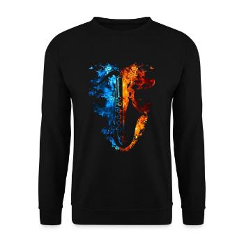 Saxophon Rot Blau Feuer Musikinstrument - Unisex Pullover - Schwarz - Vorne - Alina (178cm) & Michal (187cm)