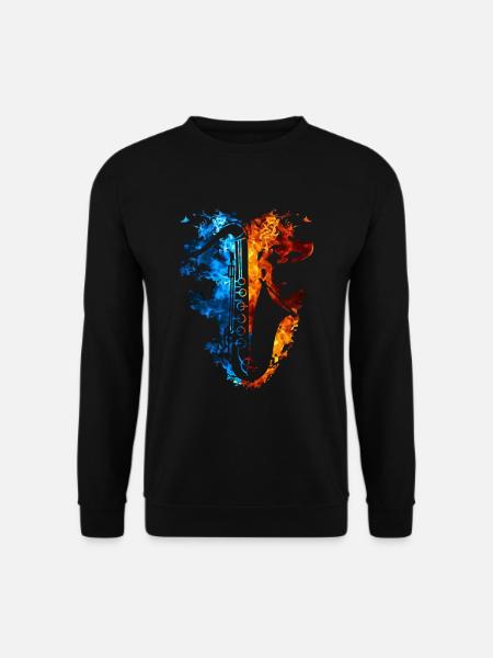 Saxophon Rot Blau Feuer Musikinstrument - Unisex Pullover - Schwarz