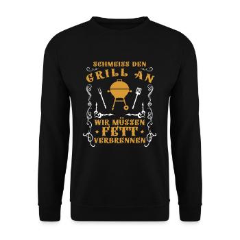 Schmeiss Den Grill An Wir Müssen Fett Verbrennen - Unisex Pullover - Schwarz - Vorne - Alina (178cm) & Michal (187cm)