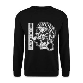 Motorradfahrer Böser Alter Mann Mit Motorrad Helm - Unisex Pullover - Schwarz - Vorne - Alina (178cm) & Michal (187cm)