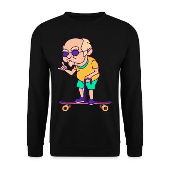 Skateboard Opa Cooler Großvater Auf Longboard - Unisex Pullover - Schwarz - Vorne - Alina (178cm) & Michal (187cm)