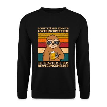 Schrittzähler Sind Für Fortgeschrittene Faultier - Unisex Pullover - Schwarz - Vorne - Alina (178cm) & Michal (187cm)