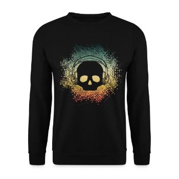 Skull DJ Headphones Retro Guitar Oldschool - Unisex Sweatshirt - black - Front - Alina (178cm) & Michal (187cm)