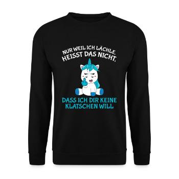 Nur weil ich lächle heißt nicht keine klatschen - Unisex Pullover - Schwarz - Vorne - Alina (178cm) & Michal (187cm)