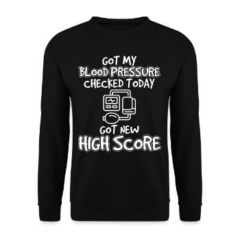 Blood Pressure Checked New Highscore - Unisex Sweatshirt - black - Front - Alina (178cm) & Michal (187cm)