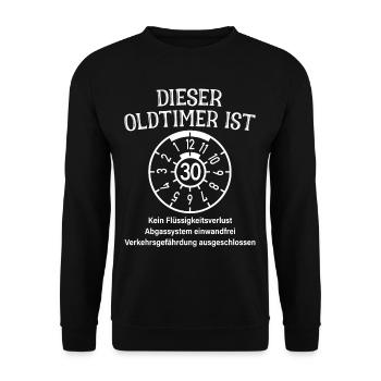 Oldtimer Ist 30 Jahre HU Plakette 30. Geburtstag - Unisex Pullover - Schwarz - Vorne - Alina (178cm) & Michal (187cm)