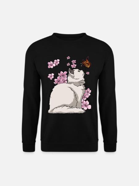 Japanese Cherry Blossom Katze - Unisex Pullover - Schwarz