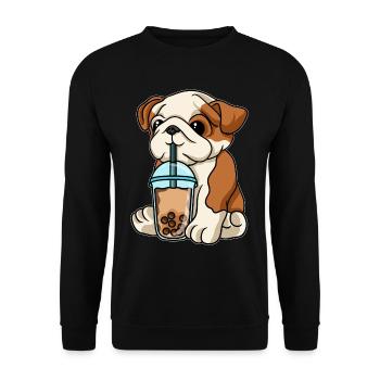 English Bulldog drinks Bubble Tea - Unisex Sweatshirt - black - Front - Alina (178cm) & Michal (187cm)