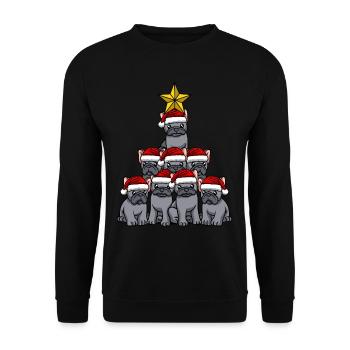 Frenchie Weihnachtsbaum - Unisex Pullover - Schwarz - Vorne - Alina (178cm) & Michal (187cm)
