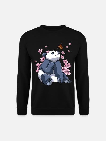 Panda Schmetterling Japanische Sakura-Kirschblüte - Unisex Pullover - Schwarz