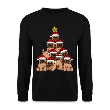 Dog Pug Christmas Tree - Unisex Sweatshirt - black - Front - Alina (178cm) & Michal (187cm)