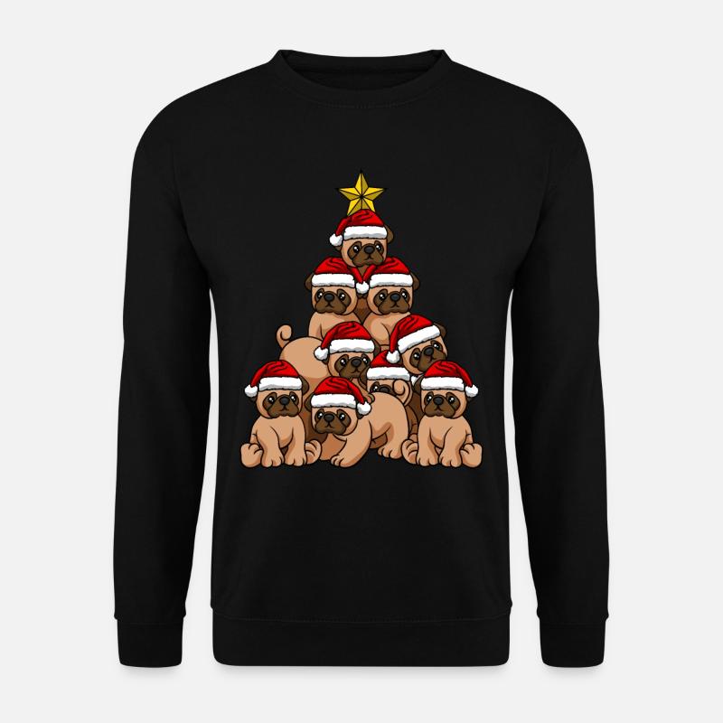 Hund Mops Weihnachtsbaum - Unisex Pullover - Schwarz