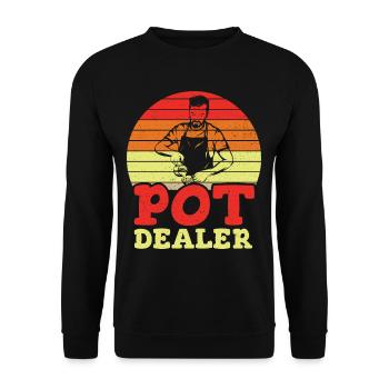 Vintage Pot Dealer Distressed Barista - Unisex Sweatshirt - black - Front - Alina (178cm) & Michal (187cm)