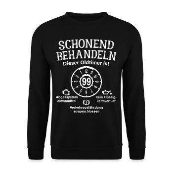 99. Geburtstag Schonend Behandeln Oldtimer Ist 99 - Unisex Pullover - Schwarz - Vorne - Alina (178cm) & Michal (187cm)