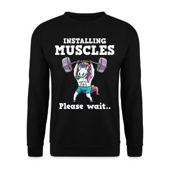 Einhorn Muskel Workout Fitness Training Sport - Unisex Pullover - Schwarz - Vorne - Alina (178cm) & Michal (187cm)