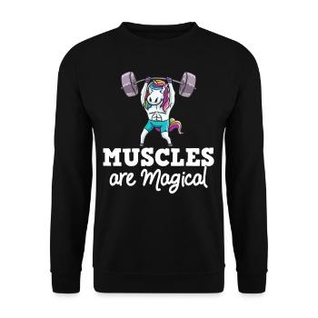 Einhorn Muskel Workout Fitness Training Sport - Unisex Pullover - Schwarz - Vorne - Alina (178cm) & Michal (187cm)