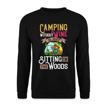 Camping Wine Drinker Beginner Camper Hiking - Unisex Sweatshirt - black - Front - Alina (178cm) & Michal (187cm)
