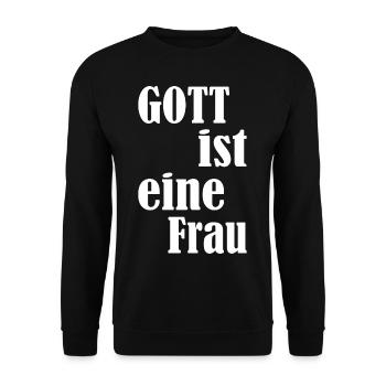 Weltfrauentag Gott Ist Eine Frau - Unisex Pullover - Schwarz - Vorne - Alina (178cm) & Michal (187cm)