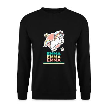 Emma Prénom Cadeau Douce Licorne - Sweat-shirt Unisexe - noir - Devant - Alina (178cm) & Michal (187cm)