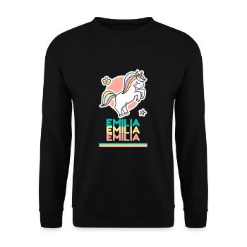Emilia Prénom Cadeau Douce Licorne - Sweat-shirt Unisexe - noir - Devant - Alina (178cm) & Michal (187cm)