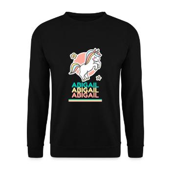 Abigail First Name Gift Sweet Unicorn - Unisex Sweatshirt - black - Front - Alina (178cm) & Michal (187cm)