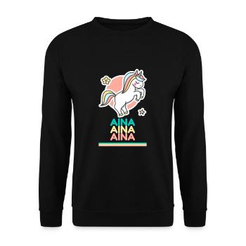 Aina Prénom Cadeau Douce Licorne - Sweat-shirt Unisexe - noir - Devant - Alina (178cm) & Michal (187cm)