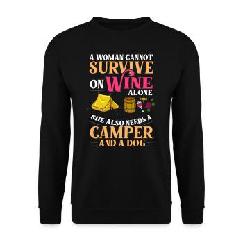 Camping Wine Drinker Beginner Camper Hiking - Unisex Sweatshirt - black - Front - Alina (178cm) & Michal (187cm)