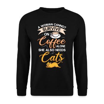 Cafetière Chat Machine Chaton Tasse Grains - Sweat-shirt Unisexe - noir - Devant - Alina (178cm) & Michal (187cm)