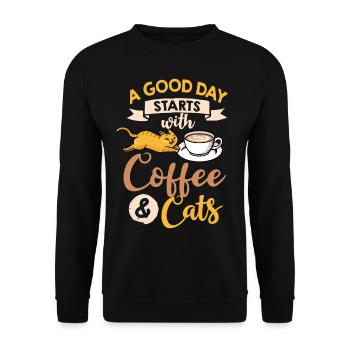 Cafetière Chat Machine Chaton Tasse Grains - Sweat-shirt Unisexe - noir - Devant - Alina (178cm) & Michal (187cm)