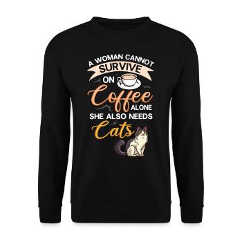 Cafetière Chat Machine Chaton Tasse Grains - Sweat-shirt Unisexe - noir - Devant - Alina (178cm) & Michal (187cm)