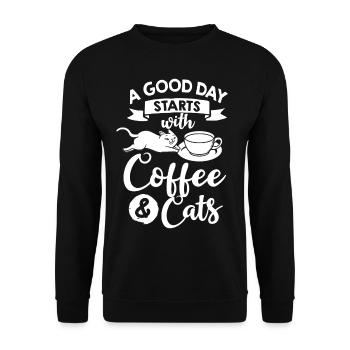 Cafetière Chat Machine Chaton Tasse Grains - Sweat-shirt Unisexe - noir - Devant - Alina (178cm) & Michal (187cm)