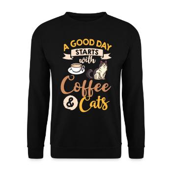 Cafetière Chat Machine Chaton Tasse Grains - Sweat-shirt Unisexe - noir - Devant - Alina (178cm) & Michal (187cm)