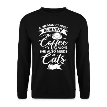 Cafetière Chat Machine Chaton Tasse Grains - Sweat-shirt Unisexe - noir - Devant - Alina (178cm) & Michal (187cm)
