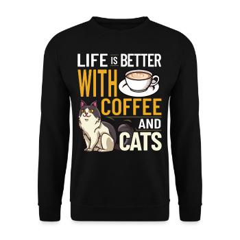 Cafetière Chat Machine Chaton Tasse Grains - Sweat-shirt Unisexe - noir - Devant - Alina (178cm) & Michal (187cm)