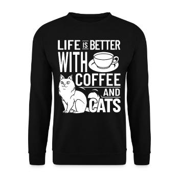 Cafetière Chat Machine Chaton Tasse Grains - Sweat-shirt Unisexe - noir - Devant - Alina (178cm) & Michal (187cm)