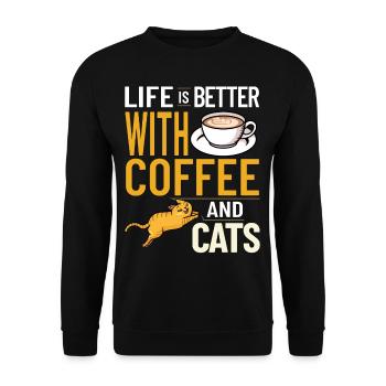 Cafetière Chat Machine Chaton Tasse Grains - Sweat-shirt Unisexe - noir - Devant - Alina (178cm) & Michal (187cm)