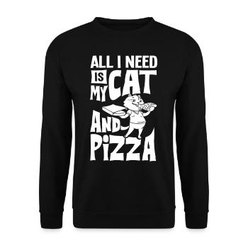 Pizza Katze Essen Pizzeria Italienisch Kätzchen - Unisex Pullover - Schwarz - Vorne - Alina (178cm) & Michal (187cm)
