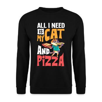 Pizza Katze Essen Pizzeria Italienisch Kätzchen - Unisex Pullover - Schwarz - Vorne - Alina (178cm) & Michal (187cm)
