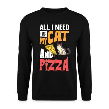 Pizza Katze Essen Pizzeria Italienisch Kätzchen - Unisex Pullover - Schwarz - Vorne - Alina (178cm) & Michal (187cm)