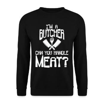 Support Your Local Butcher - Unisex Sweatshirt - black - Front - Alina (178cm) & Michal (187cm)