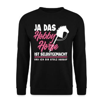 Hobby Horse Steckenpferd Reiten - Unisex Pullover - Schwarz - Vorne - Alina (178cm) & Michal (187cm)