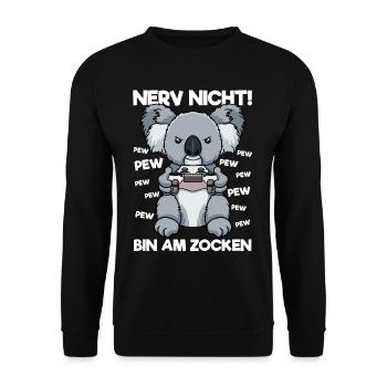 Nerv nicht bin am Zocken Gaming Koala - Unisex Pullover - Schwarz - Vorne - Alina (178cm) & Michal (187cm)