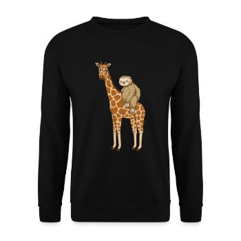 Sloth sits on giraffe - Unisex Sweatshirt - black - Front - Alina (178cm) & Michal (187cm)
